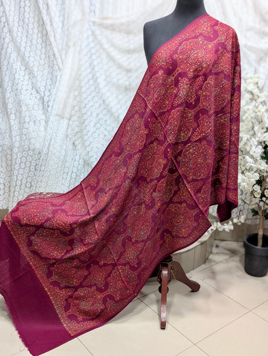 Pashmina Stole | Print and Embroidery in Sale Price Perfect for Gifts | Magenta