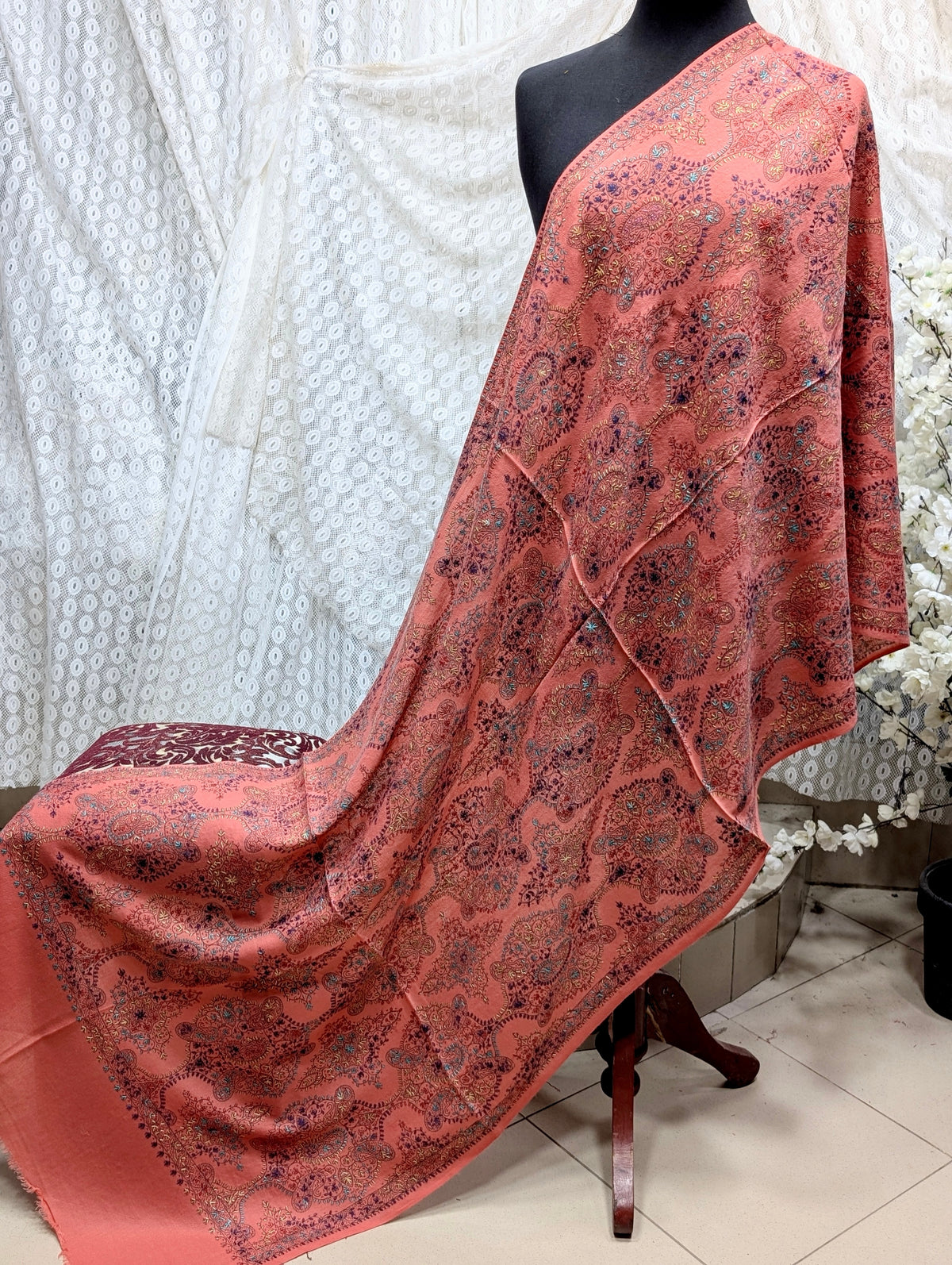 Pashmina Stole | Print and Embroidery in Sale Price Perfect for Gifts | Pink