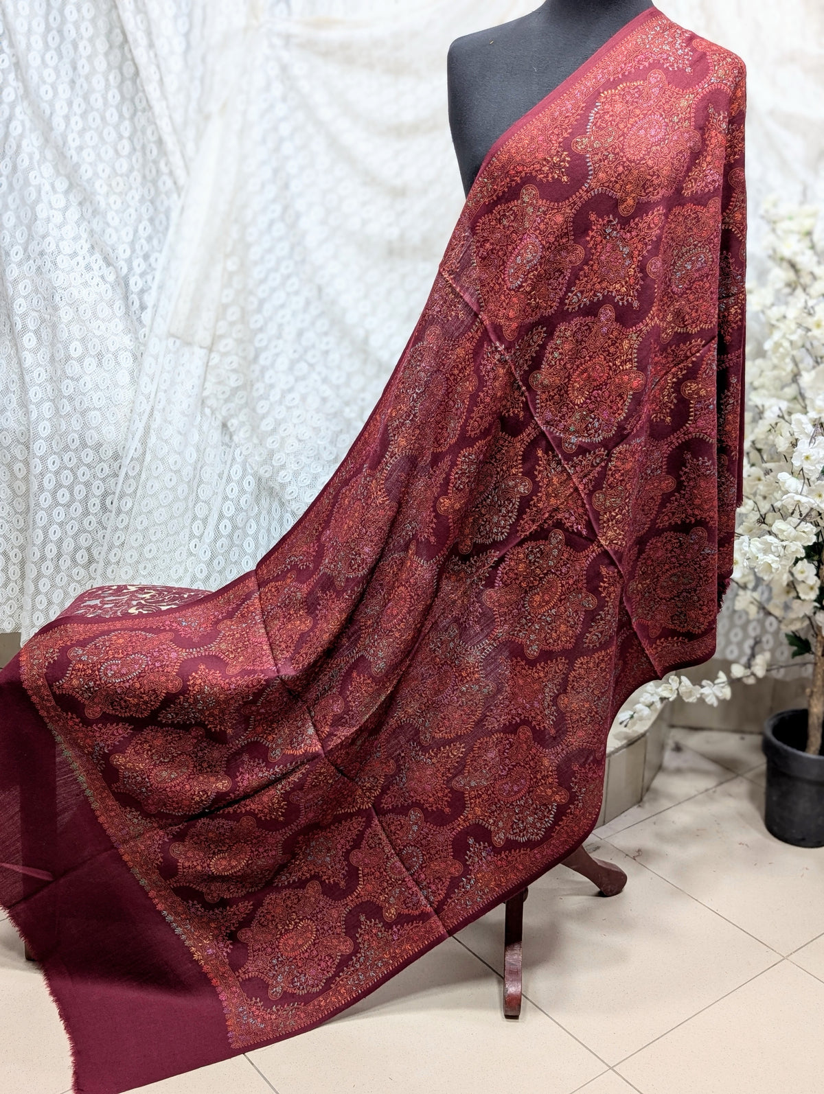 Pashmina Stole | Print and Embroidery in Sale Price Perfect for Gifts | Maroon
