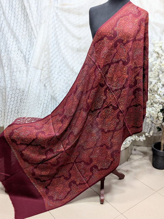 Pashmina Stole | Print and Embroidery in Sale Price Perfect for Gifts | Maroon