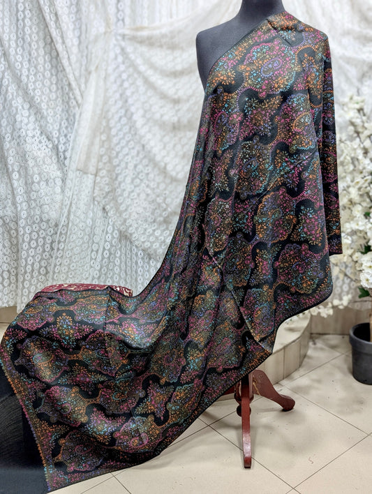 Pashmina Stole | Print and Embroidery in Sale Price Perfect for Gifts | Black