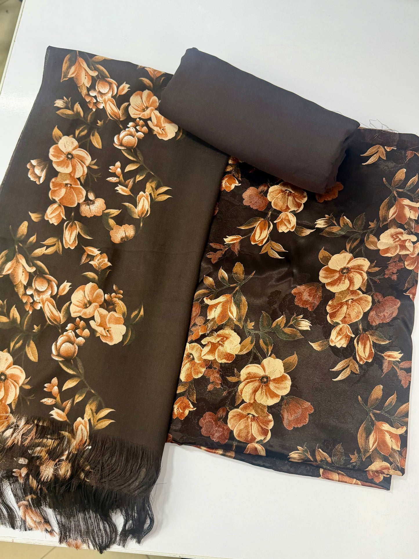 China Pati Suit With Wool Shawl | Pure China Pati Silk | Perfect Material Gift Article