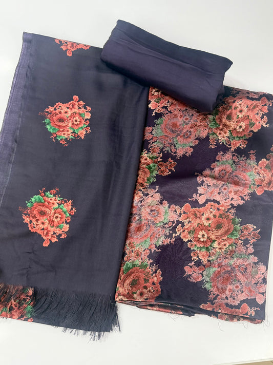 China Pati Suit With Wool Shawl | Pure China Pati Silk | Perfect Material Gift Article