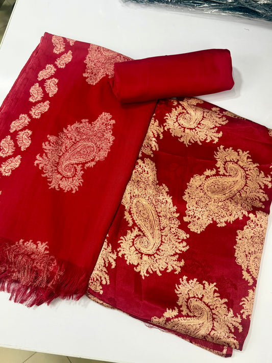 China Pati Suit With Wool Shawl | Pure China Pati Silk | Perfect Material Gift Article