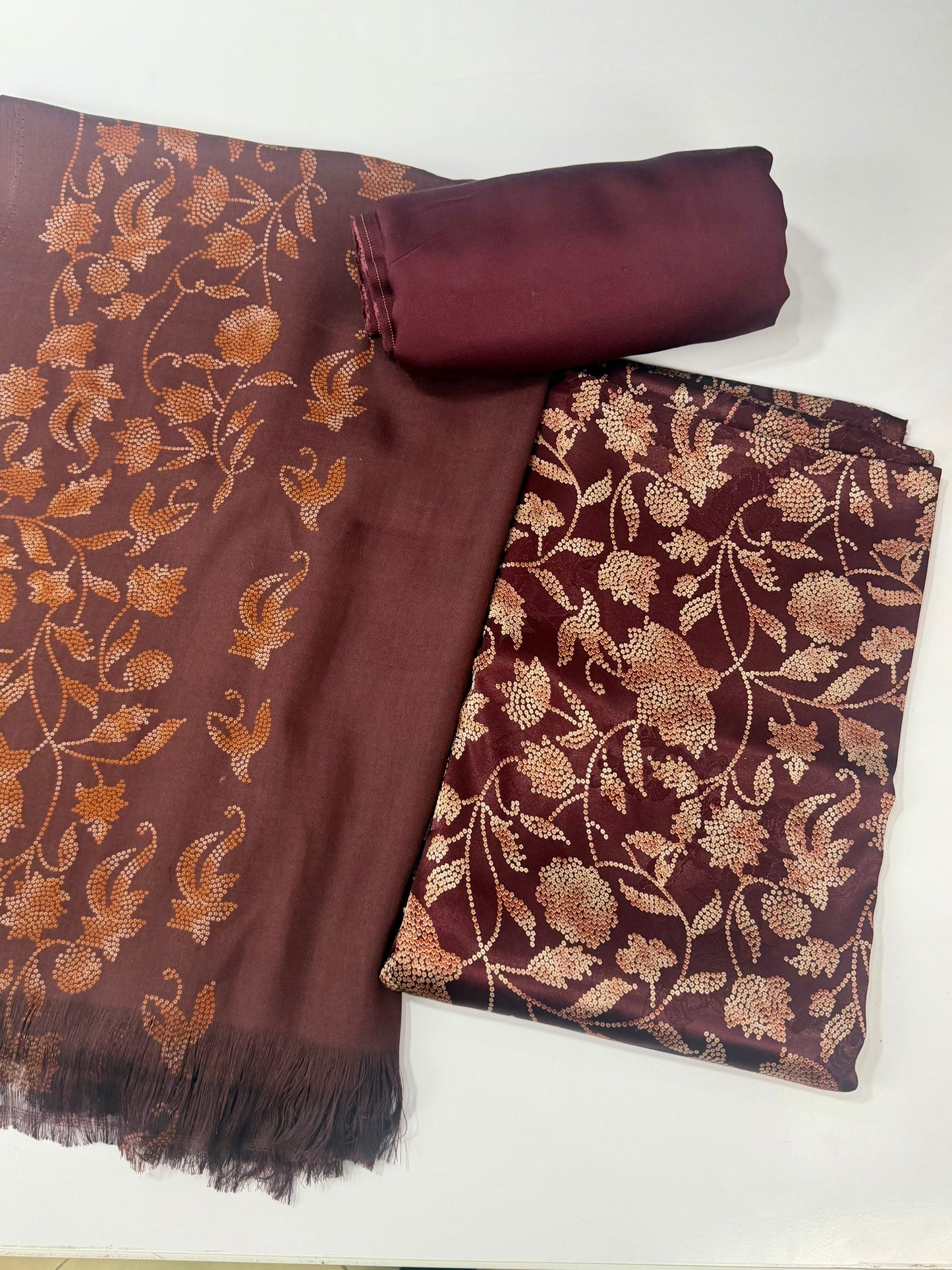 China Pati Suit With Wool Shawl | Pure China Pati Silk | Perfect Material Gift Article