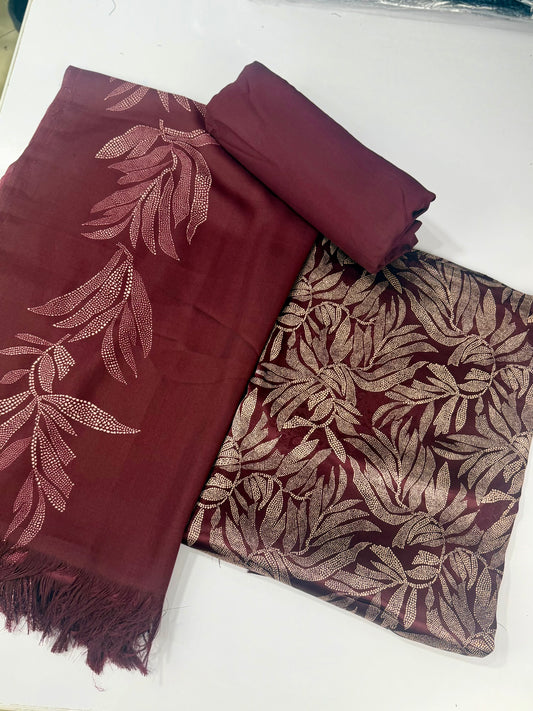 China Pati Suit With Wool Shawl | Pure China Pati Silk | Perfect Material Gift Article