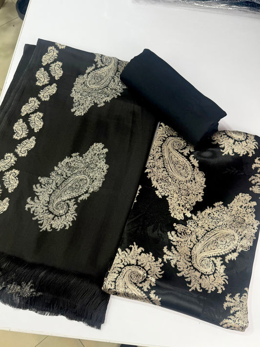 China Pati Suit With Wool Shawl | Pure China Pati Silk | Perfect Material Gift Article