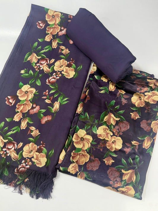 China Pati Suit With Wool Shawl | Pure China Pati Silk | Perfect Material Gift Article