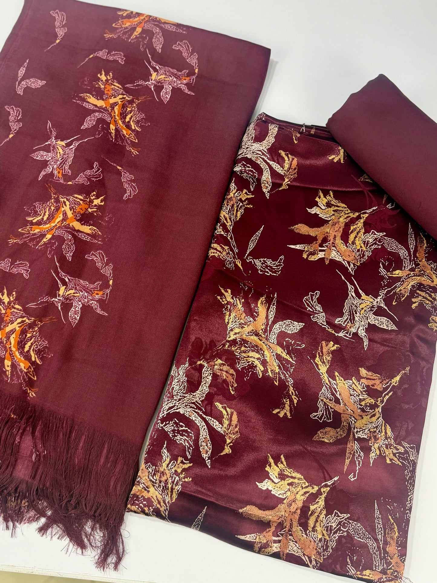 China Pati Suit With Wool Shawl | Pure China Pati Silk | Perfect Material Gift Article
