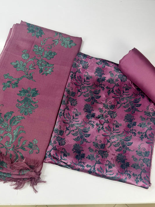 China Pati Suit With Wool Shawl | Pure China Pati Silk | Perfect Material Gift Article