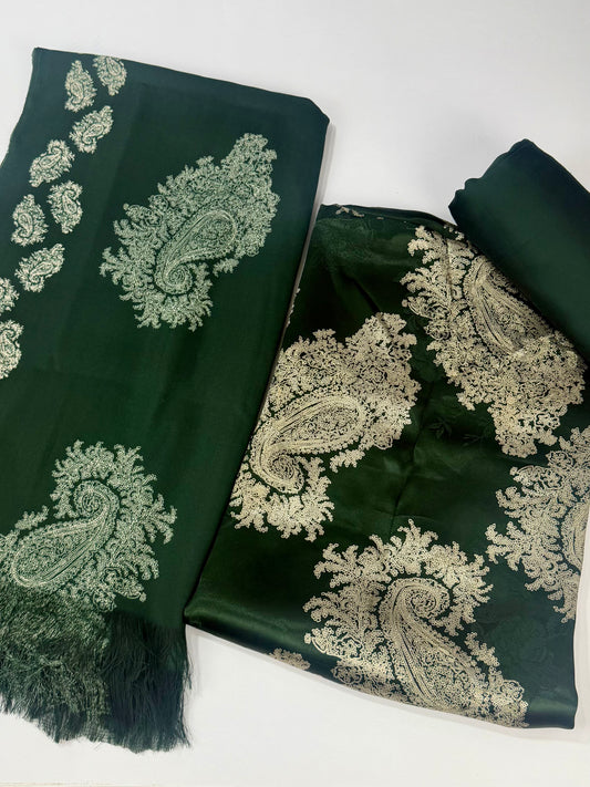 China Pati Suit With Wool Shawl | Pure China Pati Silk | Perfect Material Gift Article