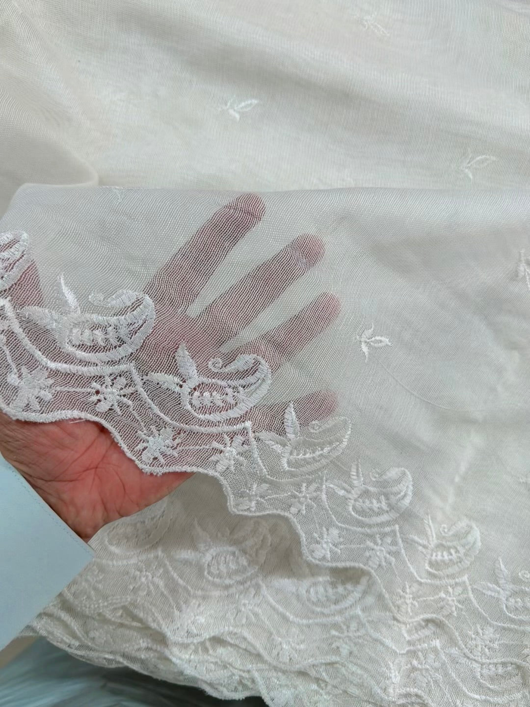 Cotton Net Embroidered Dupatta Border and Bouti Work
