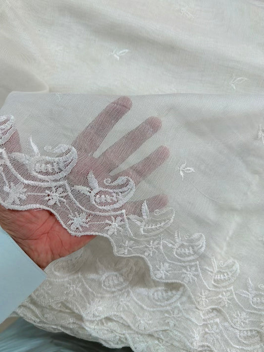 Cotton Net Embroidered Dupatta Border and Bouti Work