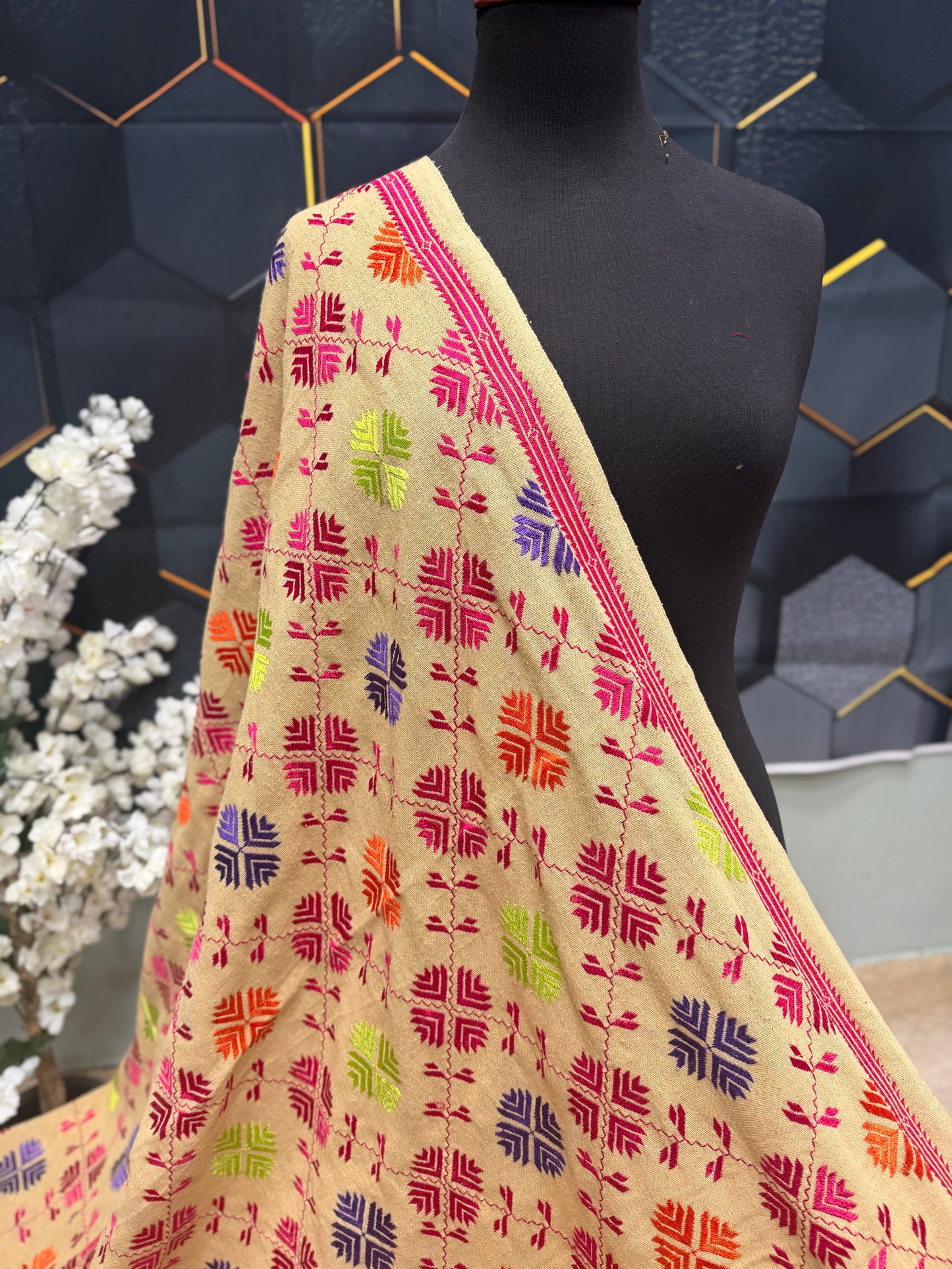 Phulkari Full Size Shawl | Handmade Khaddar Jaal Bagh Winter Shawl Perfect Gift