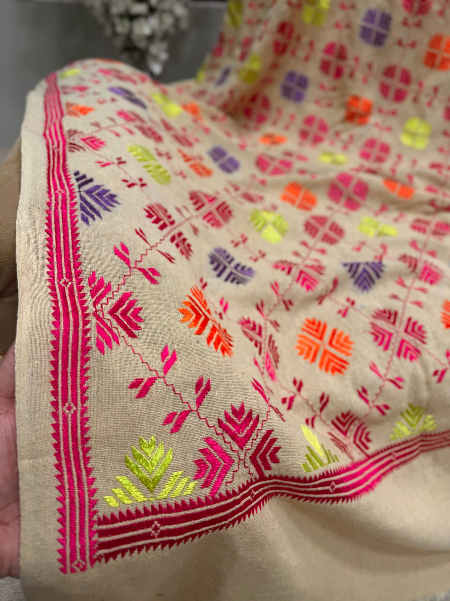 Phulkari Full Size Shawl | Handmade Khaddar Jaal Bagh Winter Shawl Perfect Gift