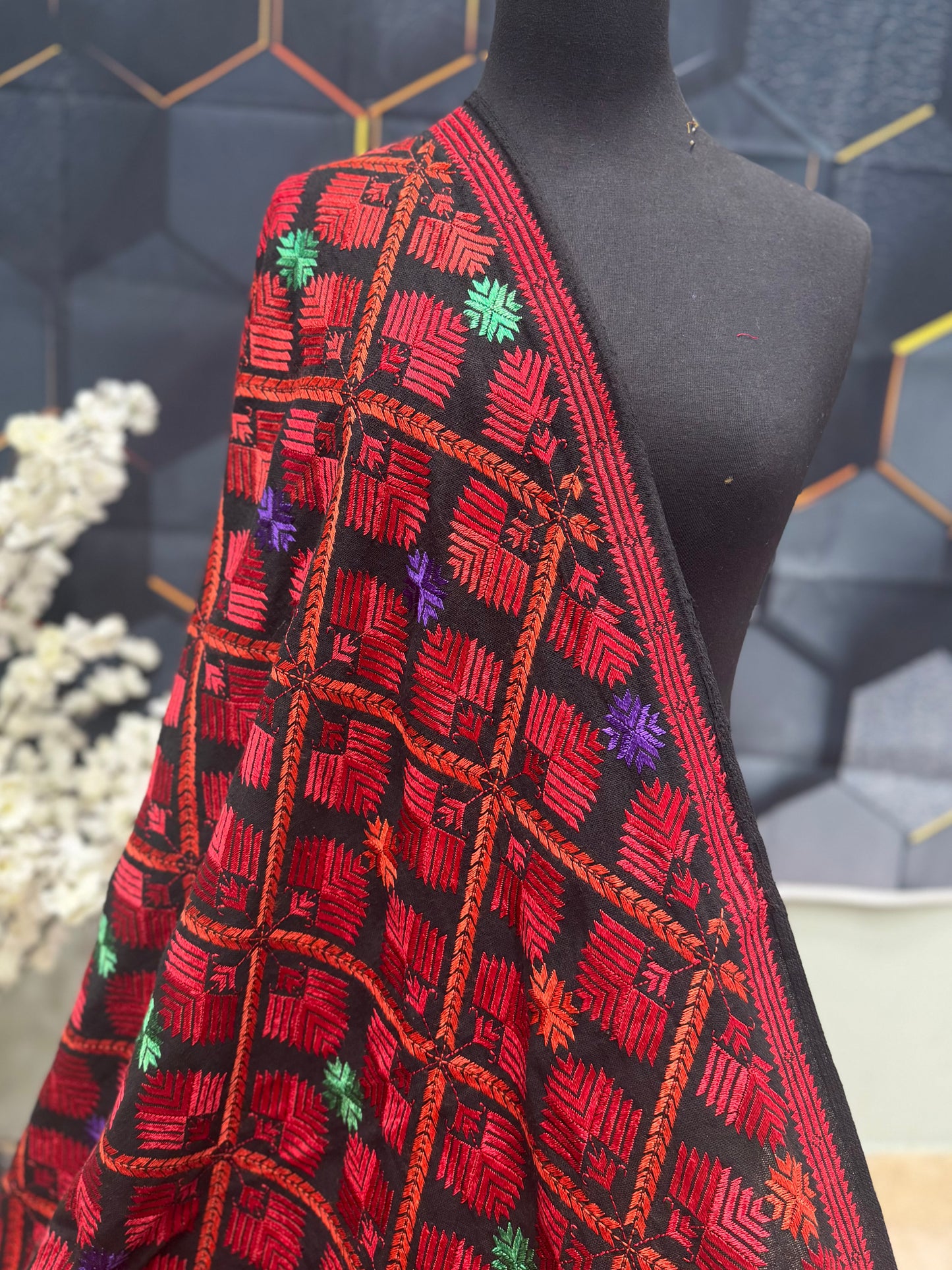 Phulkari Full Size Shawl | Handmade Khaddar Jaal Bagh Winter Shawl Perfect Gift