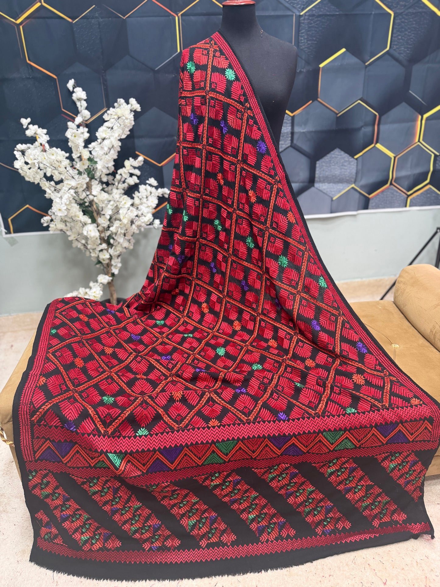 Phulkari Full Size Shawl | Handmade Khaddar Jaal Bagh Winter Shawl Perfect Gift