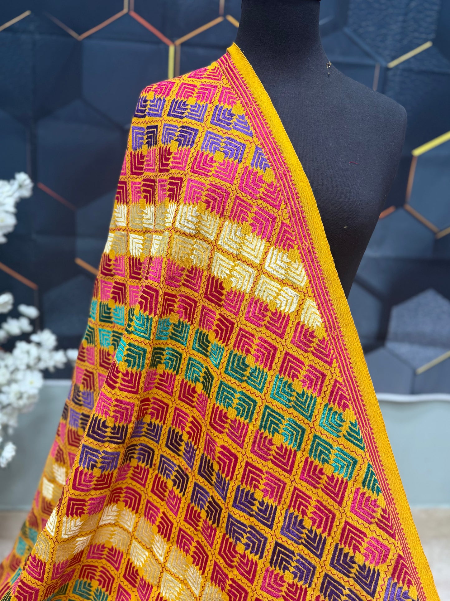 Phulkari Full Size Shawl | Handmade Khaddar Jaal Bagh Winter Shawl Perfect Gift