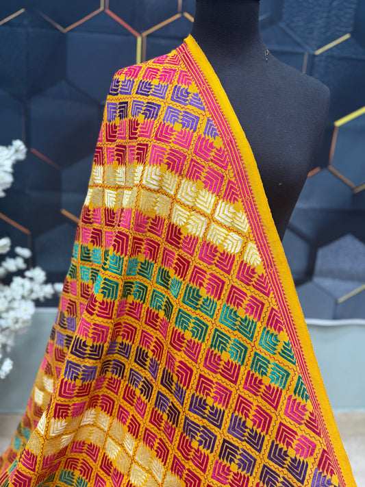 Phulkari Full Size Shawl | Handmade Khaddar Jaal Bagh Winter Shawl Perfect Gift