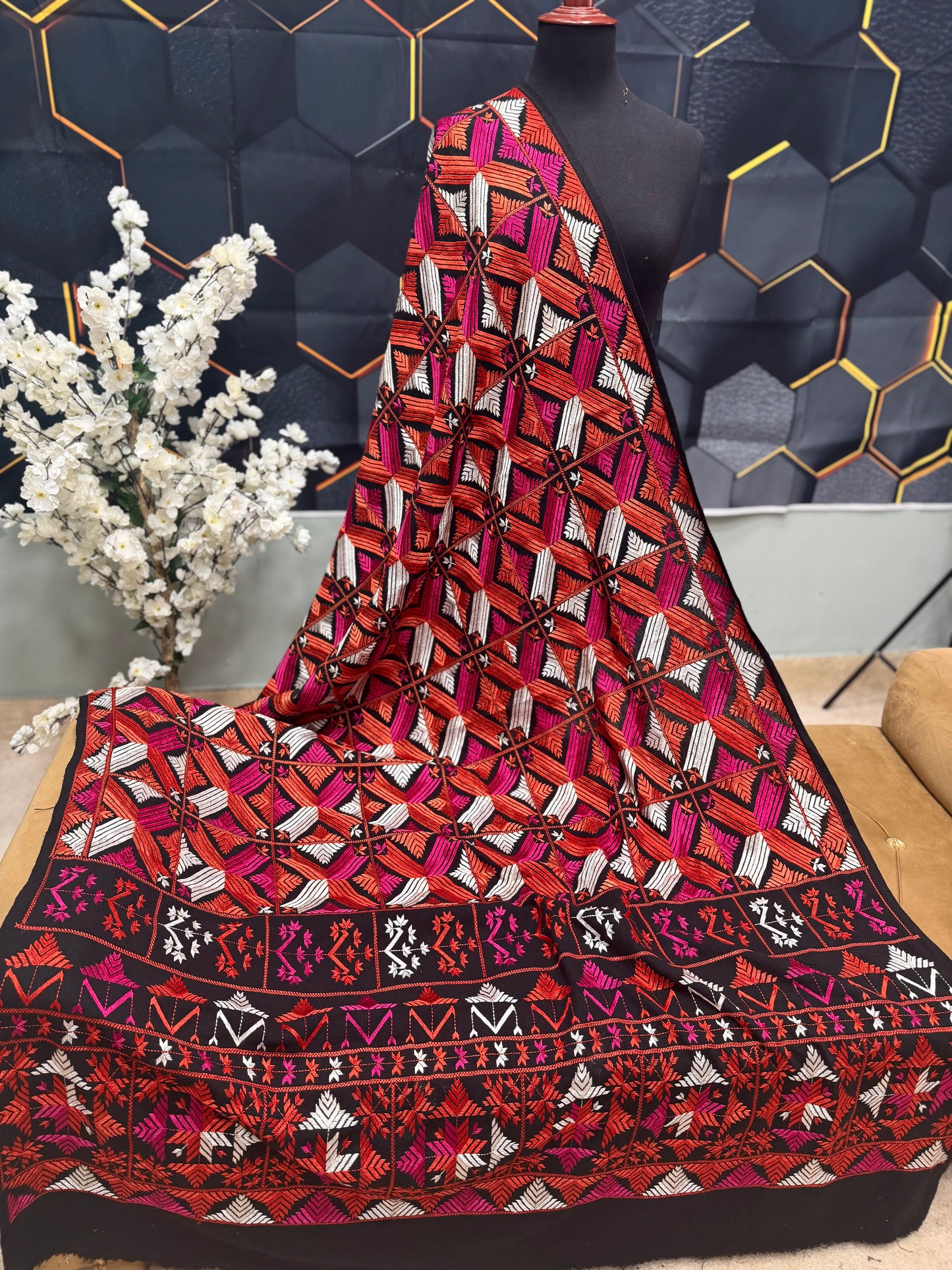 Phulkari Full Size Shawl | Handmade Khaddar Jaal Bagh Winter Shawl Perfect Gift