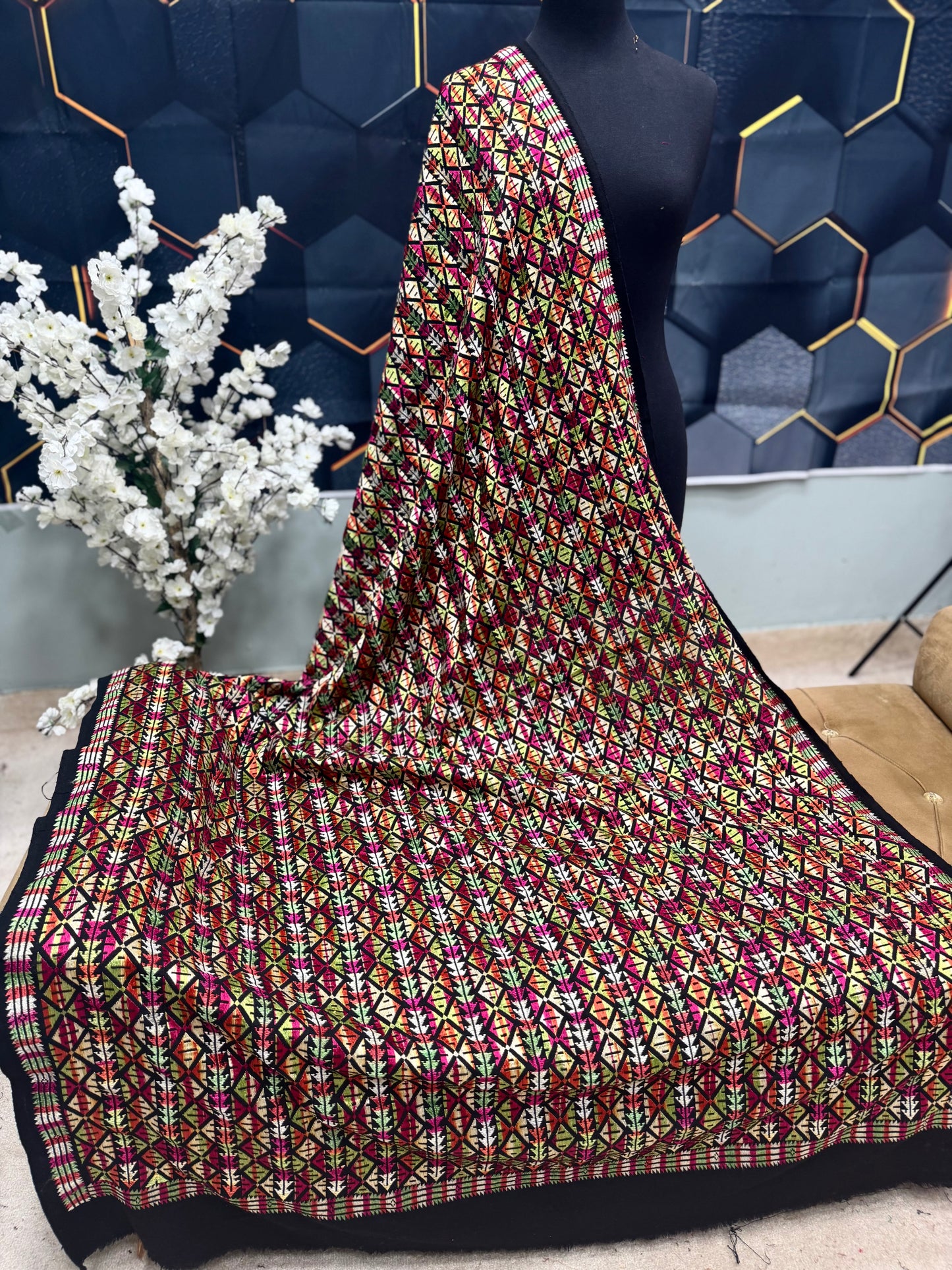 Phulkari Full Size Shawl | Handmade Khaddar Jaal Bagh Winter Shawl Perfect Gift