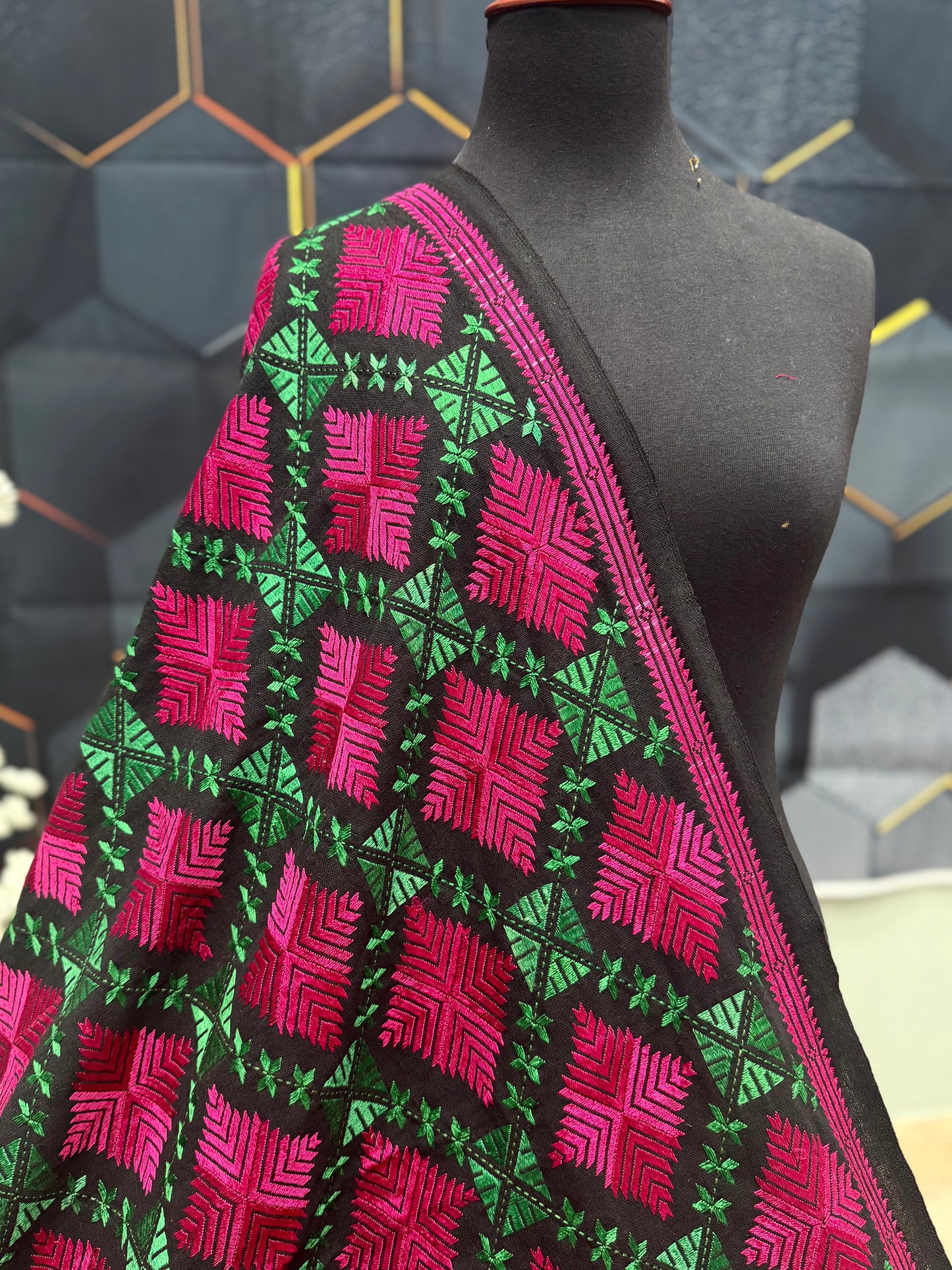 Phulkari Full Size Shawl | Handmade Khaddar Jaal Bagh Winter Shawl Perfect Gift