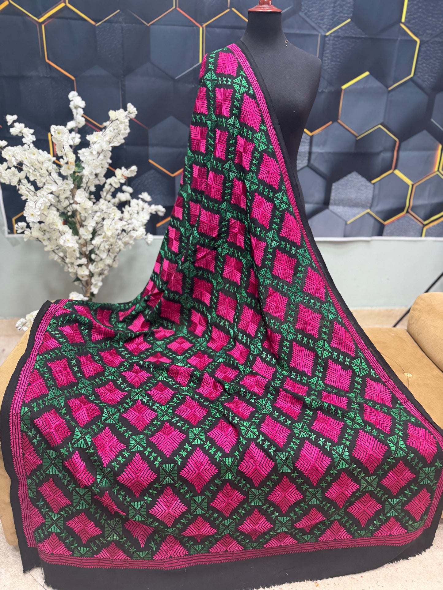 Phulkari Full Size Shawl | Handmade Khaddar Jaal Bagh Winter Shawl Perfect Gift