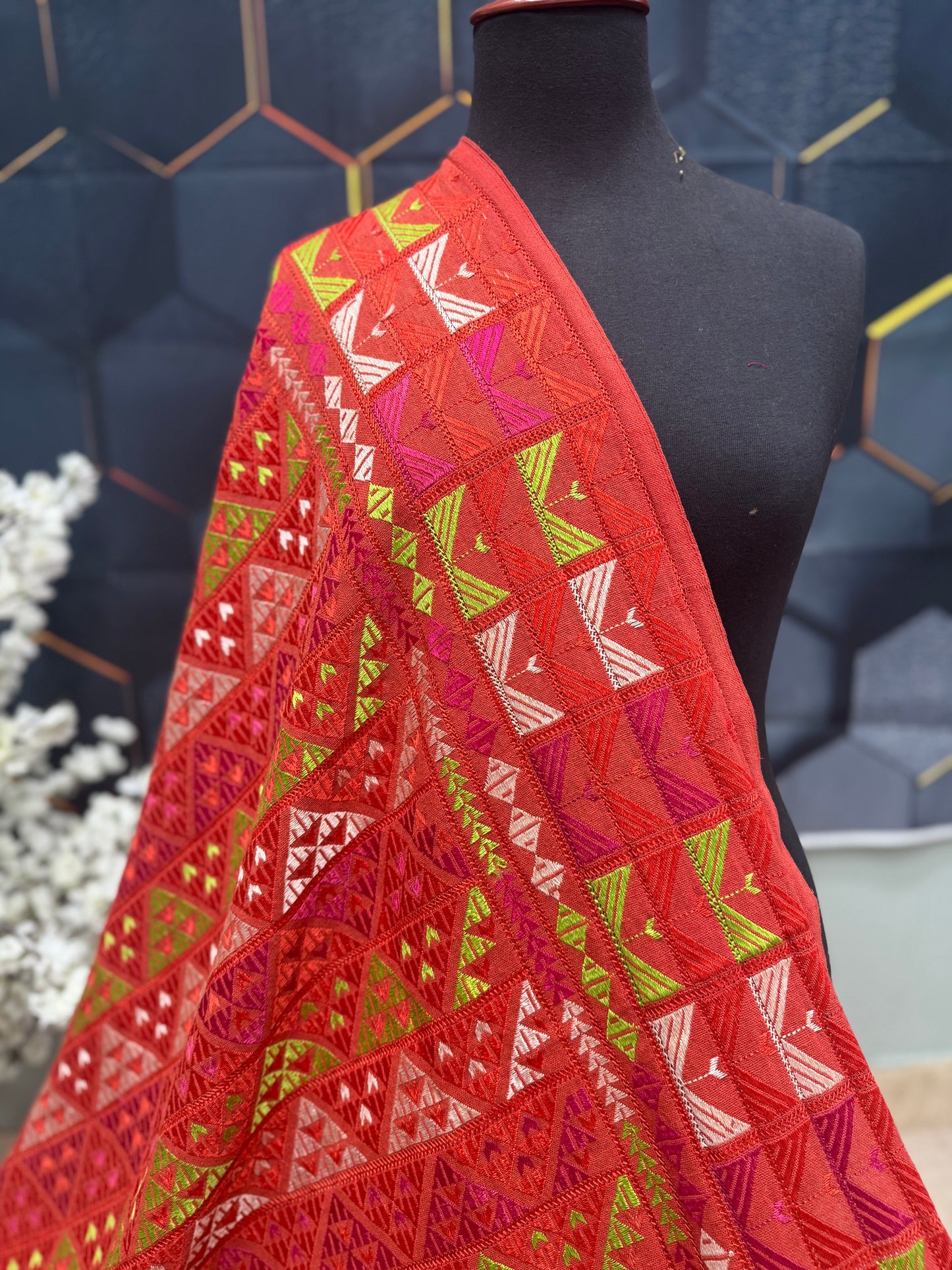 Phulkari Full Size Shawl | Handmade Khaddar Jaal Bagh Winter Shawl Perfect Gift