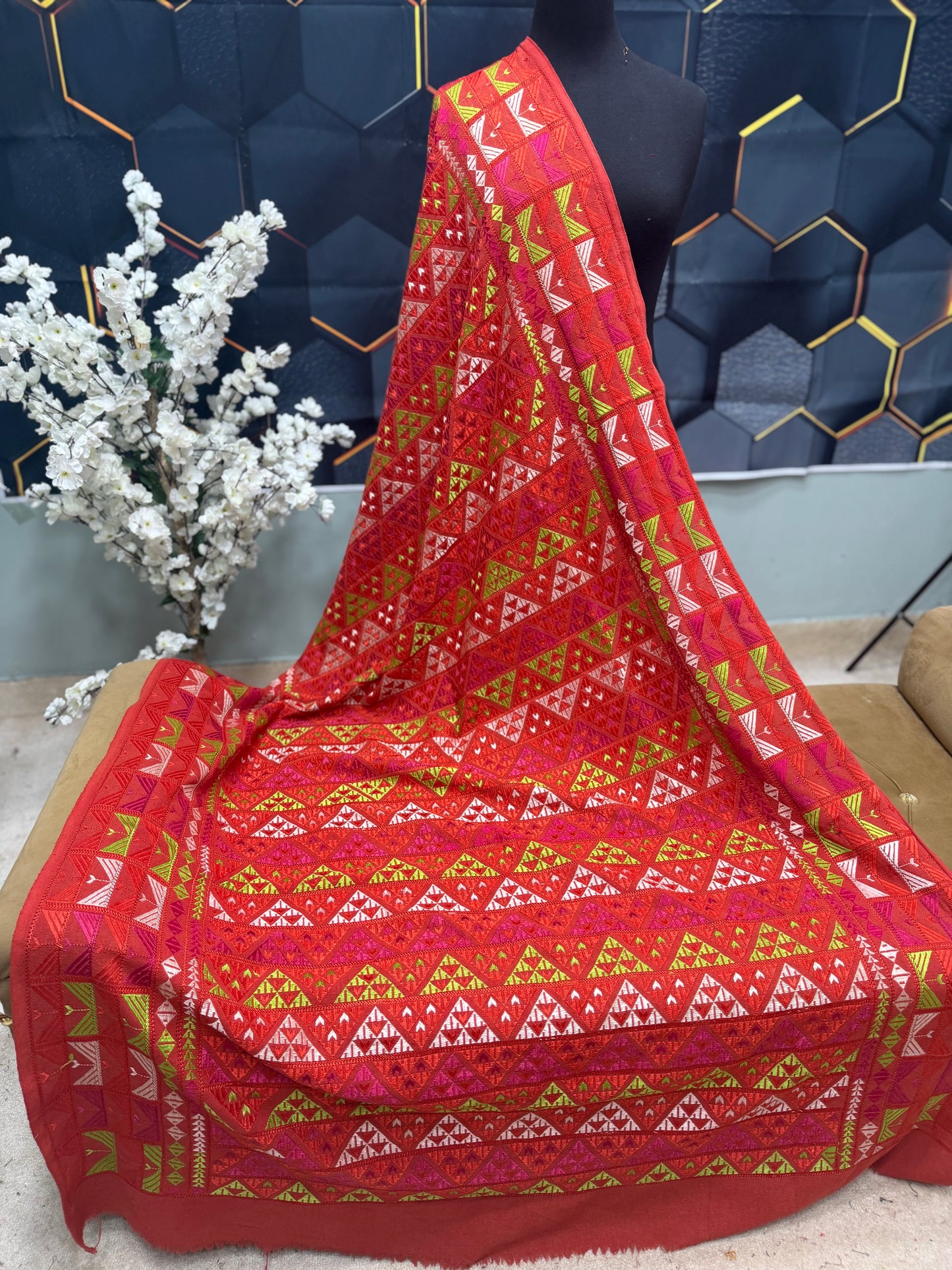 Phulkari Full Size Shawl | Handmade Khaddar Jaal Bagh Winter Shawl Perfect Gift