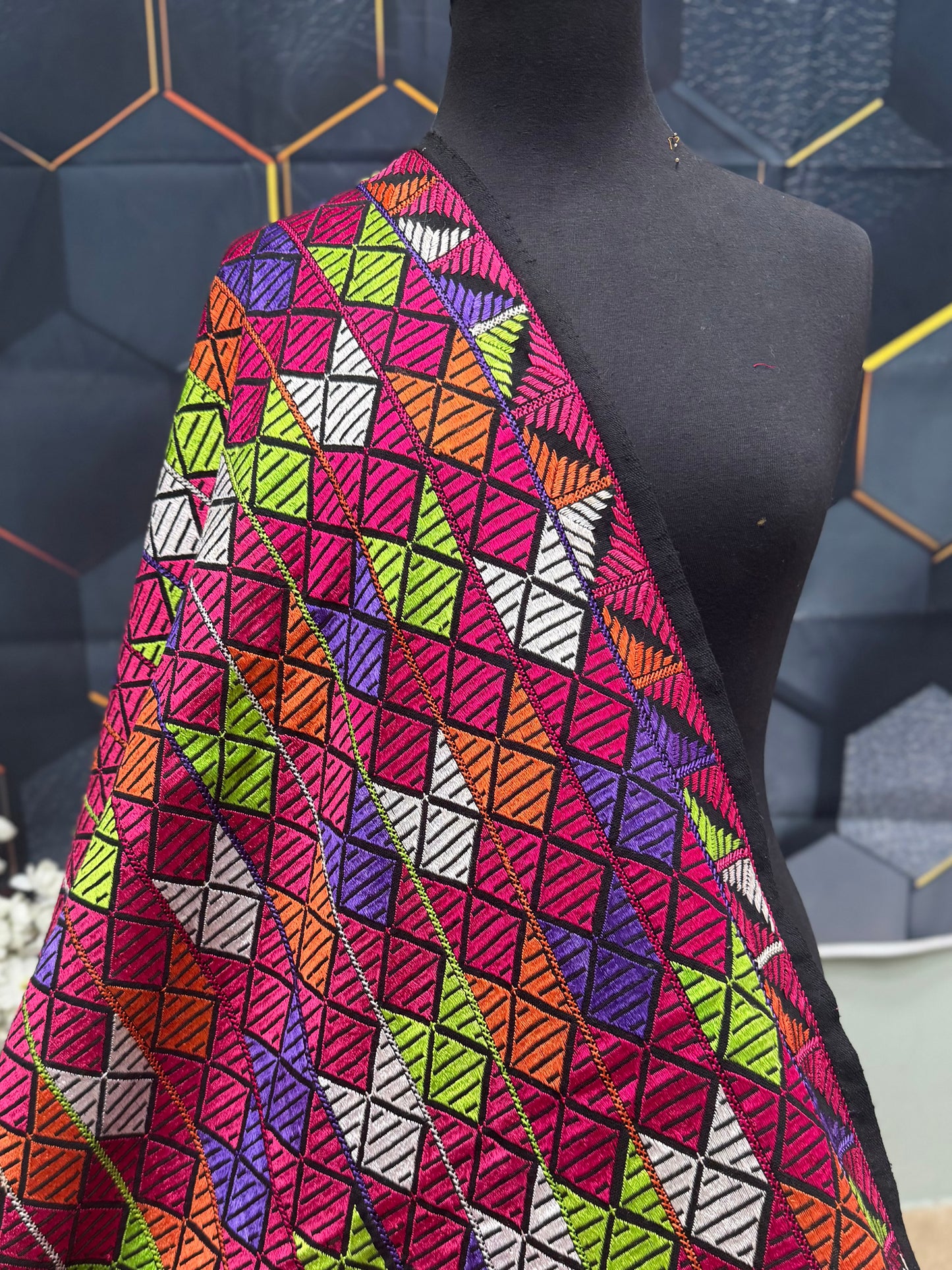 Phulkari Full Size Shawl | Handmade Khaddar Jaal Bagh Winter Shawl Perfect Gift