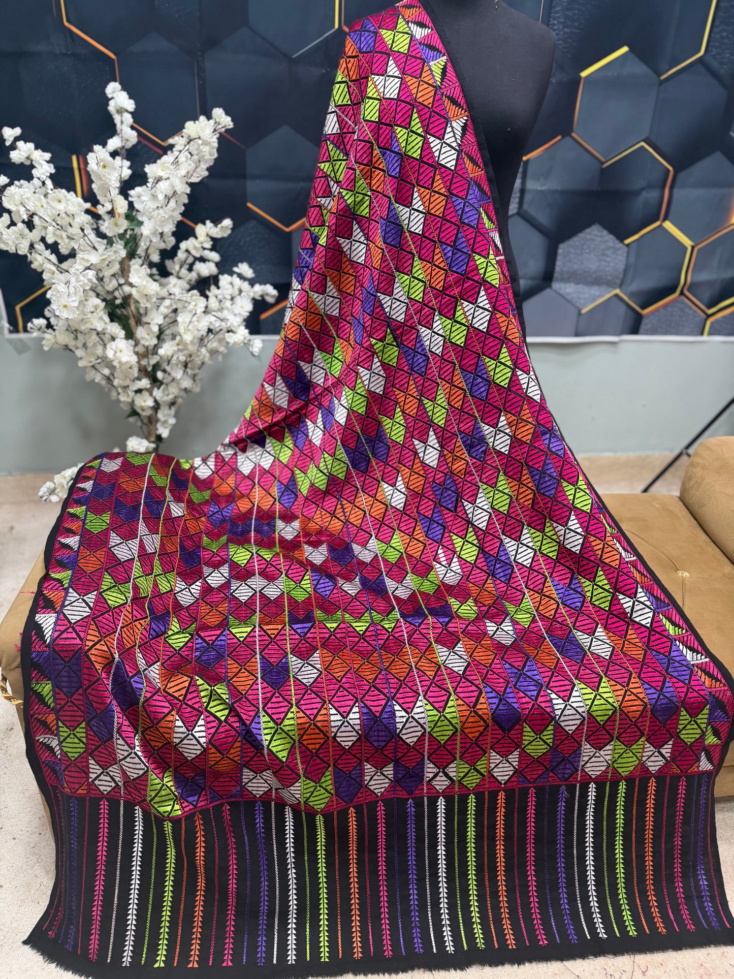 Phulkari Full Size Shawl | Handmade Khaddar Jaal Bagh Winter Shawl Perfect Gift