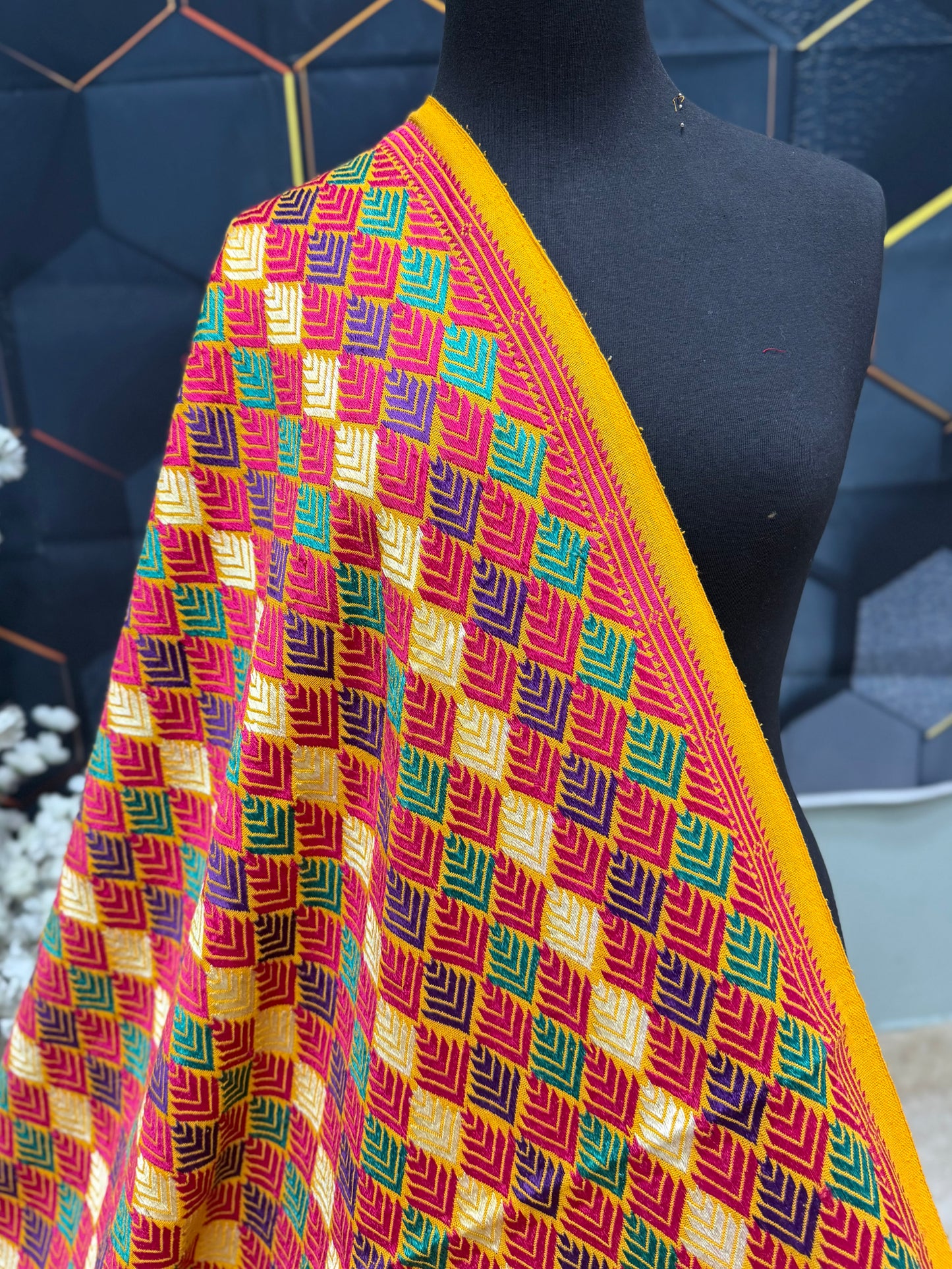 Phulkari Full Size Shawl | Handmade Khaddar Jaal Bagh Winter Shawl Perfect Gift