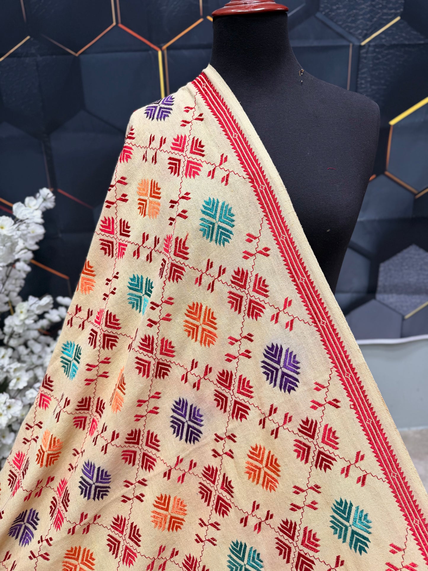 Phulkari Full Size Shawl | Handmade Khaddar Jaal Bagh Winter Shawl Perfect Gift