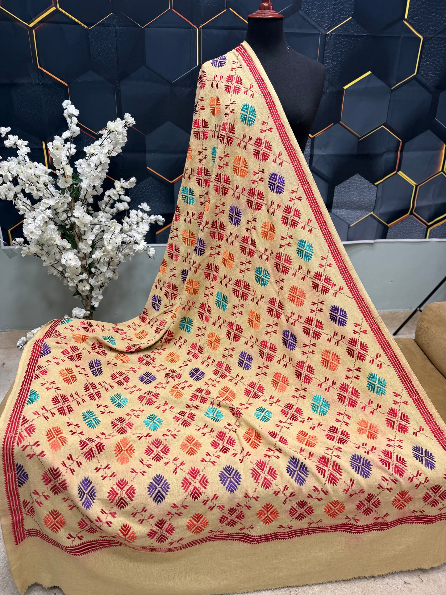 Phulkari Full Size Shawl | Handmade Khaddar Jaal Bagh Winter Shawl Perfect Gift