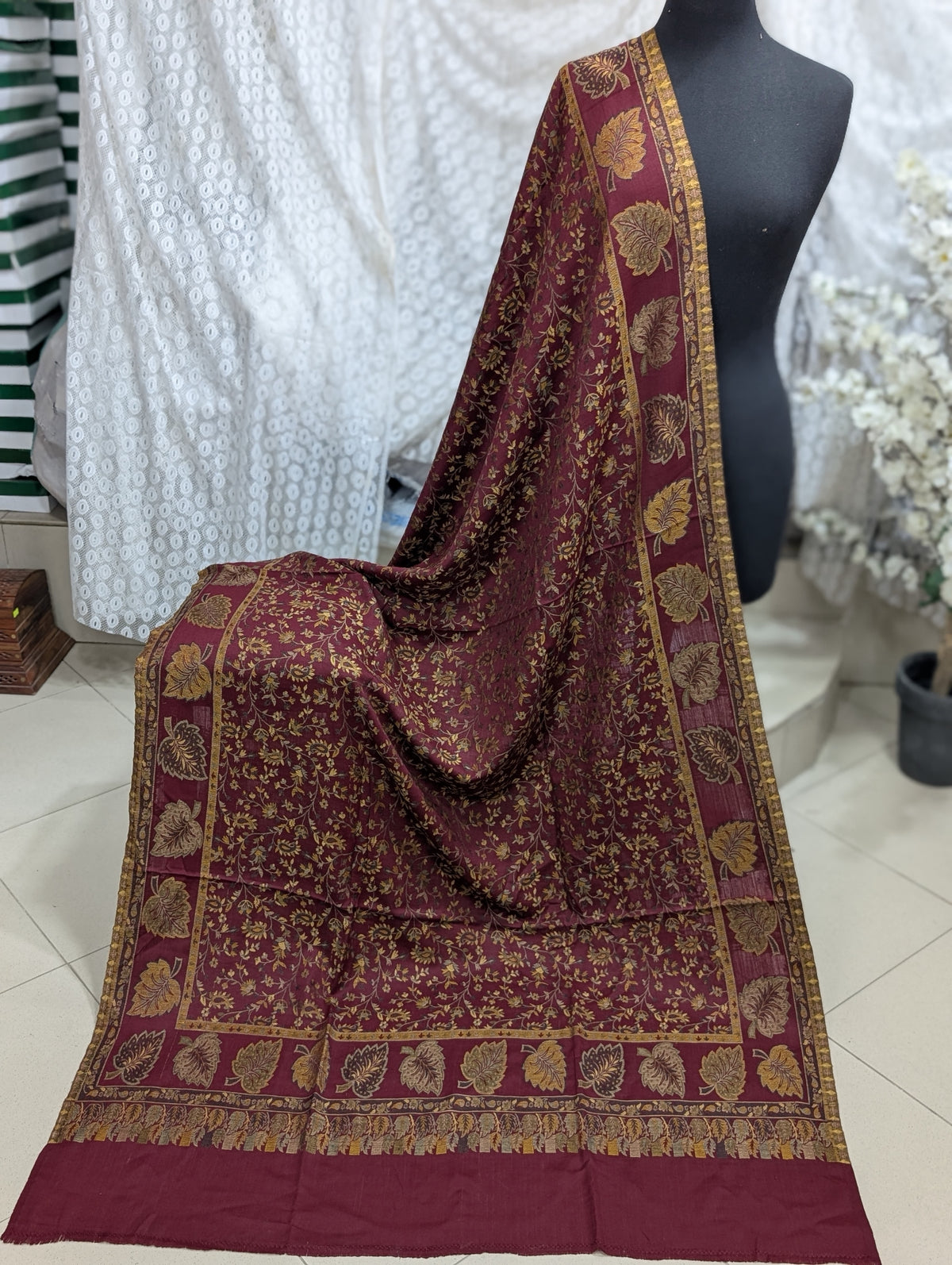 Pashmina Wool Kani Multi Color Shawl in Full Size  | Maroon