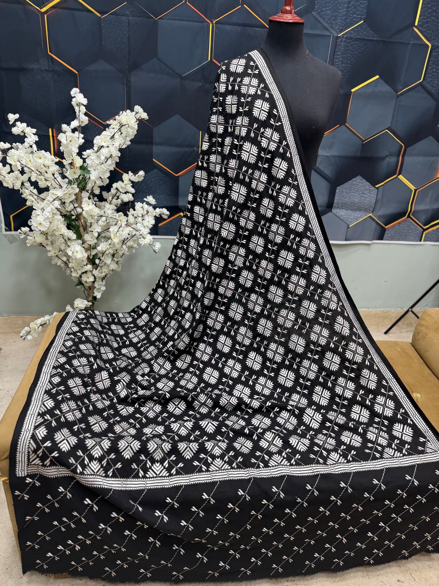 Phulkari Full Size Shawl | Handmade Khaddar Jaal Bagh Winter Shawl Perfect Gift