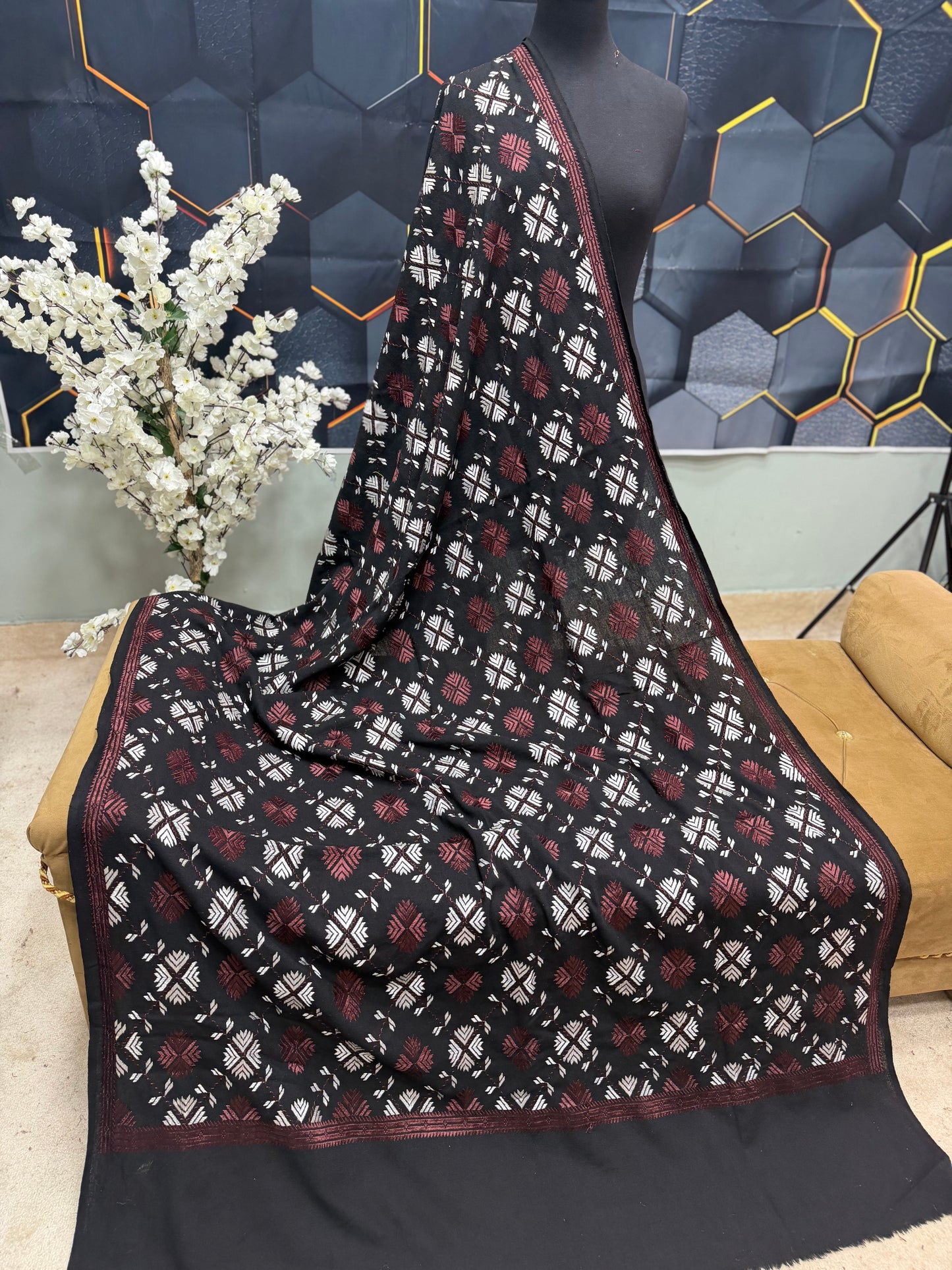 Phulkari Full Size Shawl | Handmade Khaddar Jaal Bagh Winter Shawl Perfect Gift