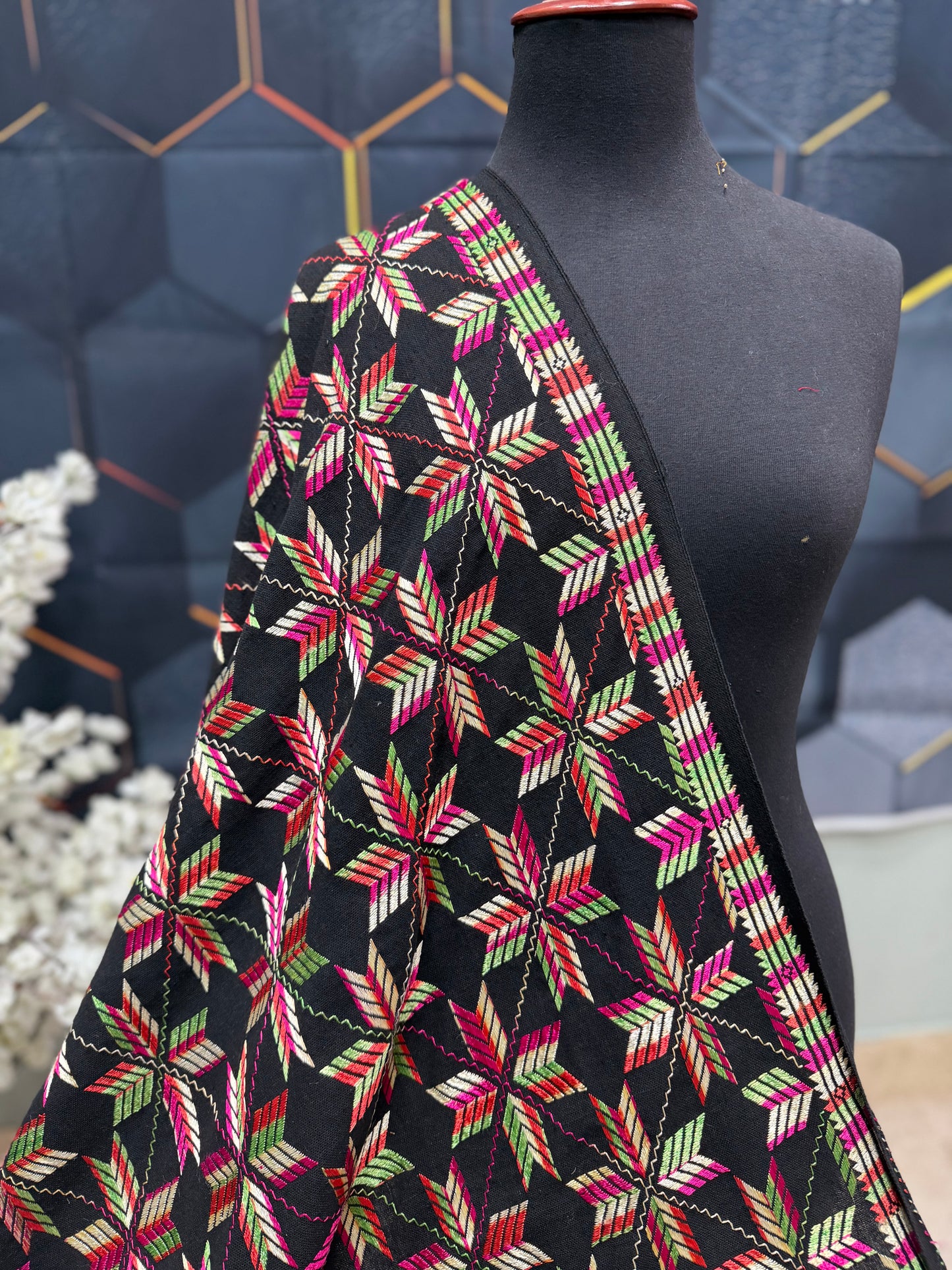 Phulkari Full Size Shawl | Handmade Khaddar Jaal Bagh Winter Shawl Perfect Gift