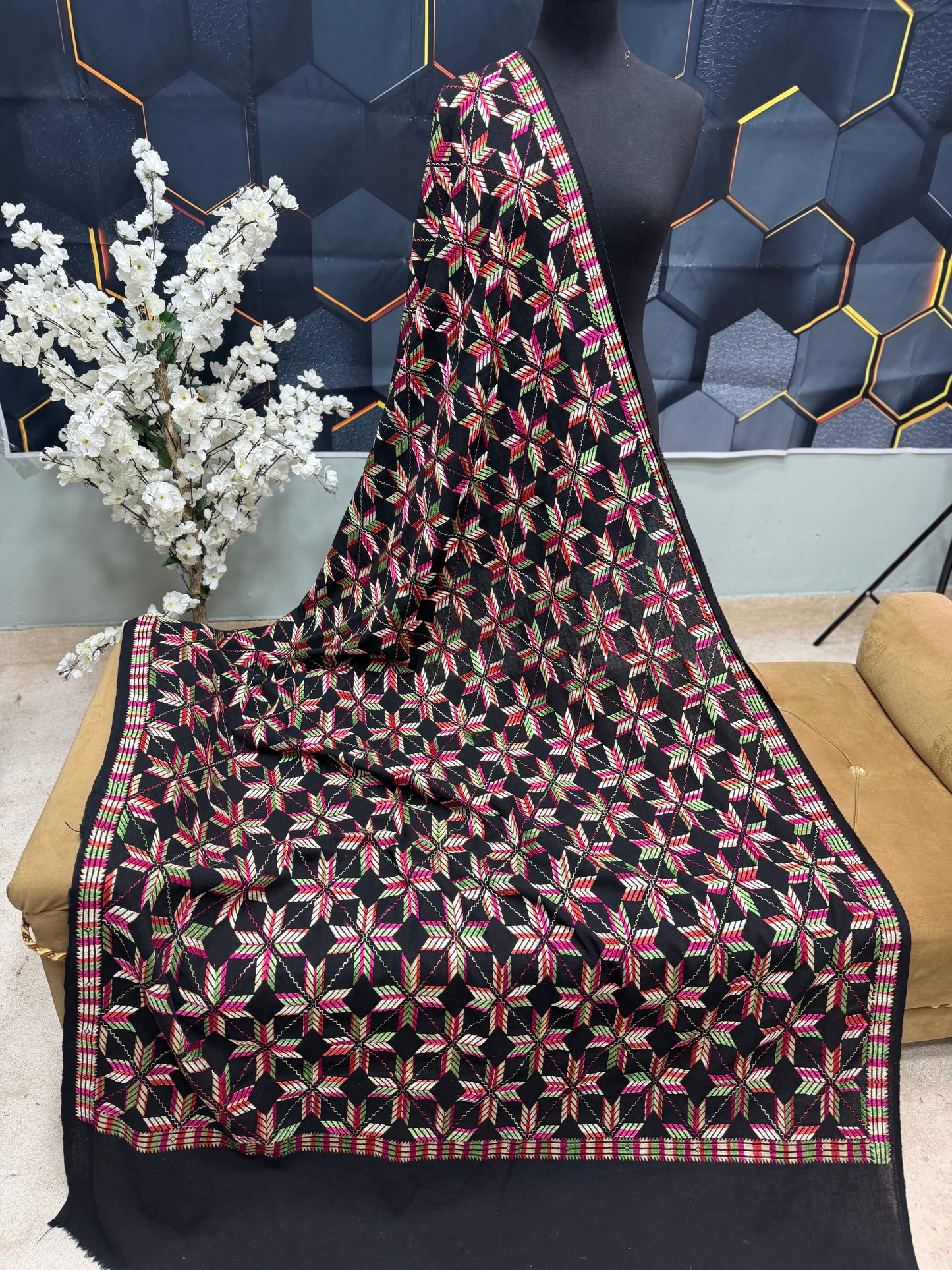 Phulkari Full Size Shawl | Handmade Khaddar Jaal Bagh Winter Shawl Perfect Gift
