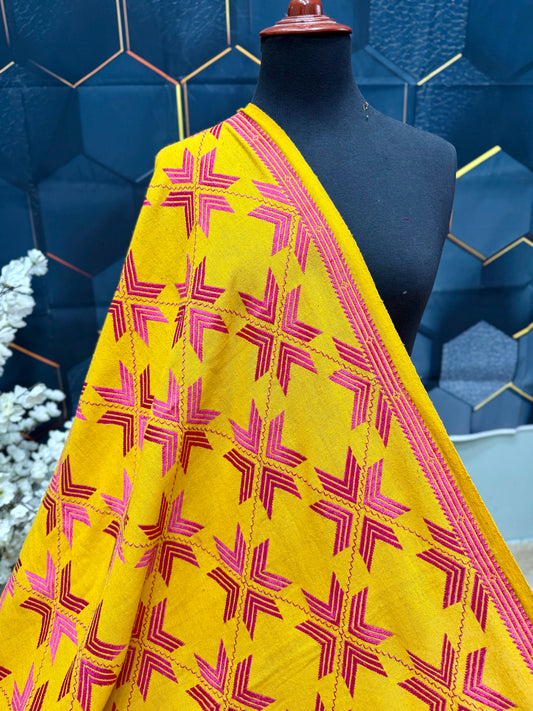 Phulkari Full Size Shawl | Handmade Khaddar Jaal Bagh Winter Shawl Perfect Gift