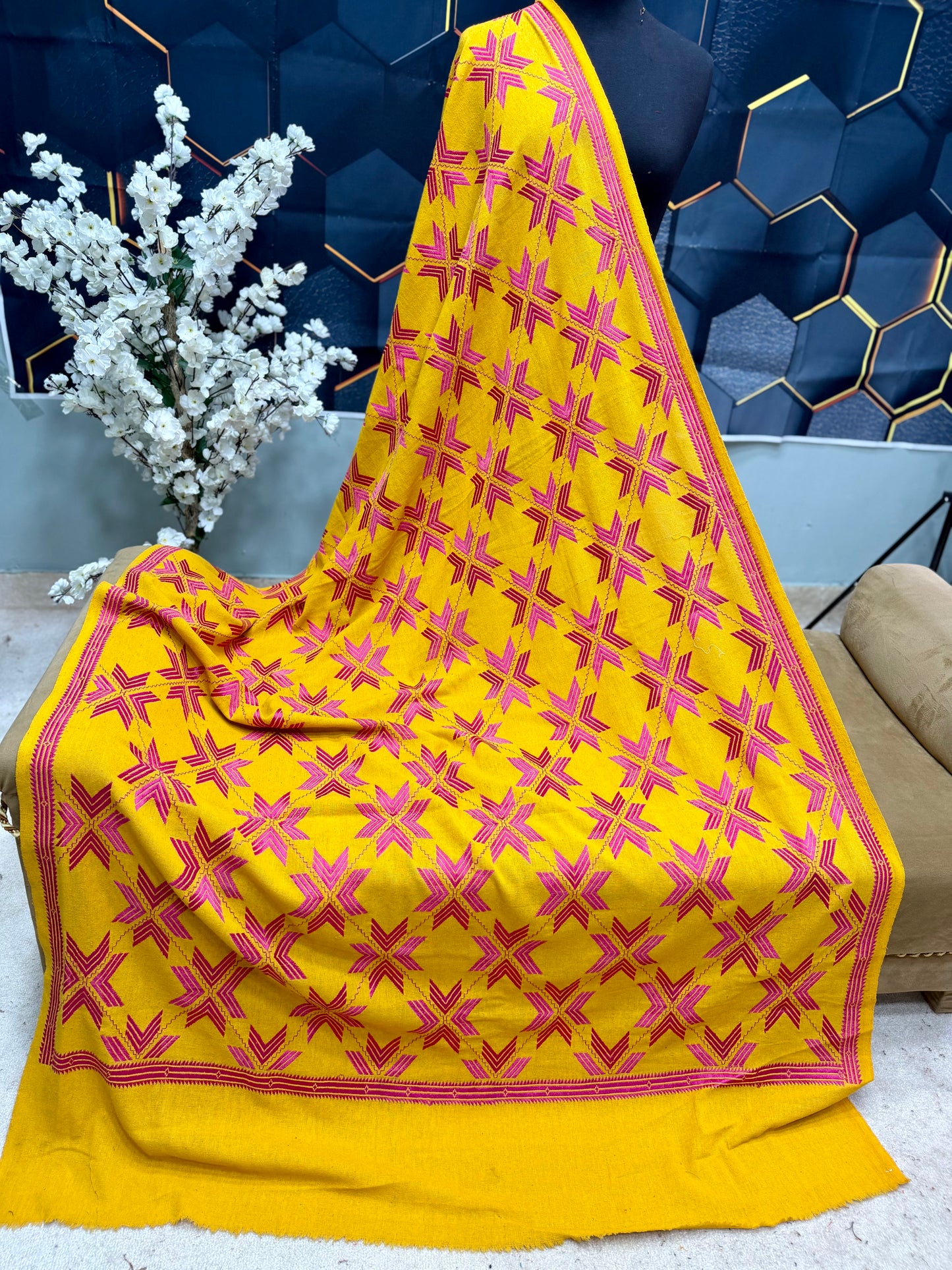 Phulkari Full Size Shawl | Handmade Khaddar Jaal Bagh Winter Shawl Perfect Gift