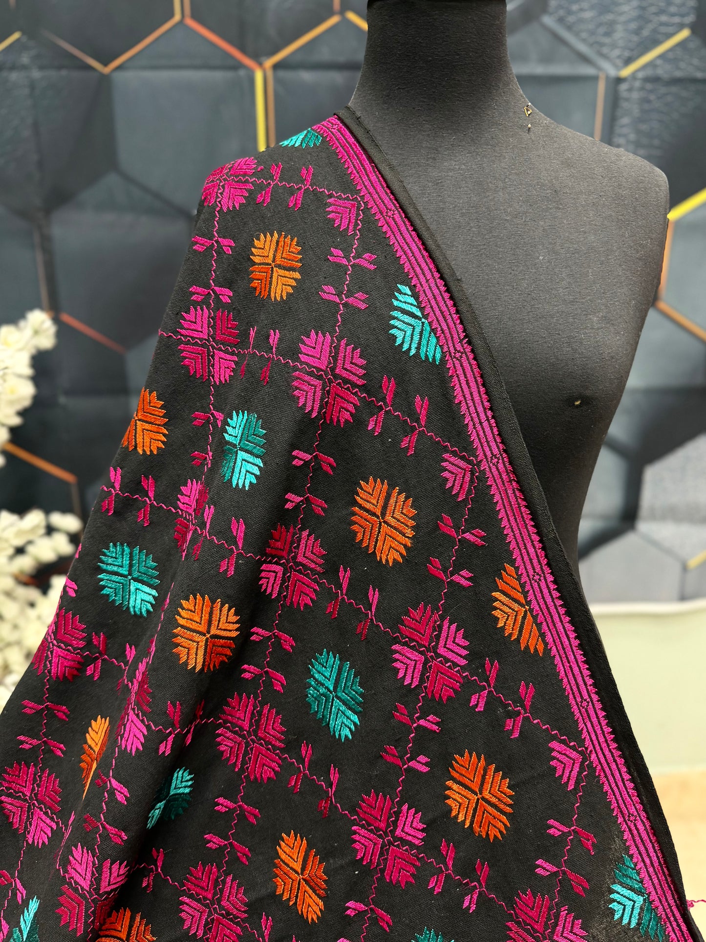 Phulkari Full Size Shawl | Handmade Khaddar Jaal Bagh Winter Shawl Perfect Gift