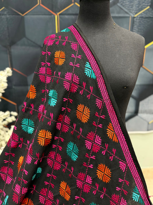 Phulkari Full Size Shawl | Handmade Khaddar Jaal Bagh Winter Shawl Perfect Gift