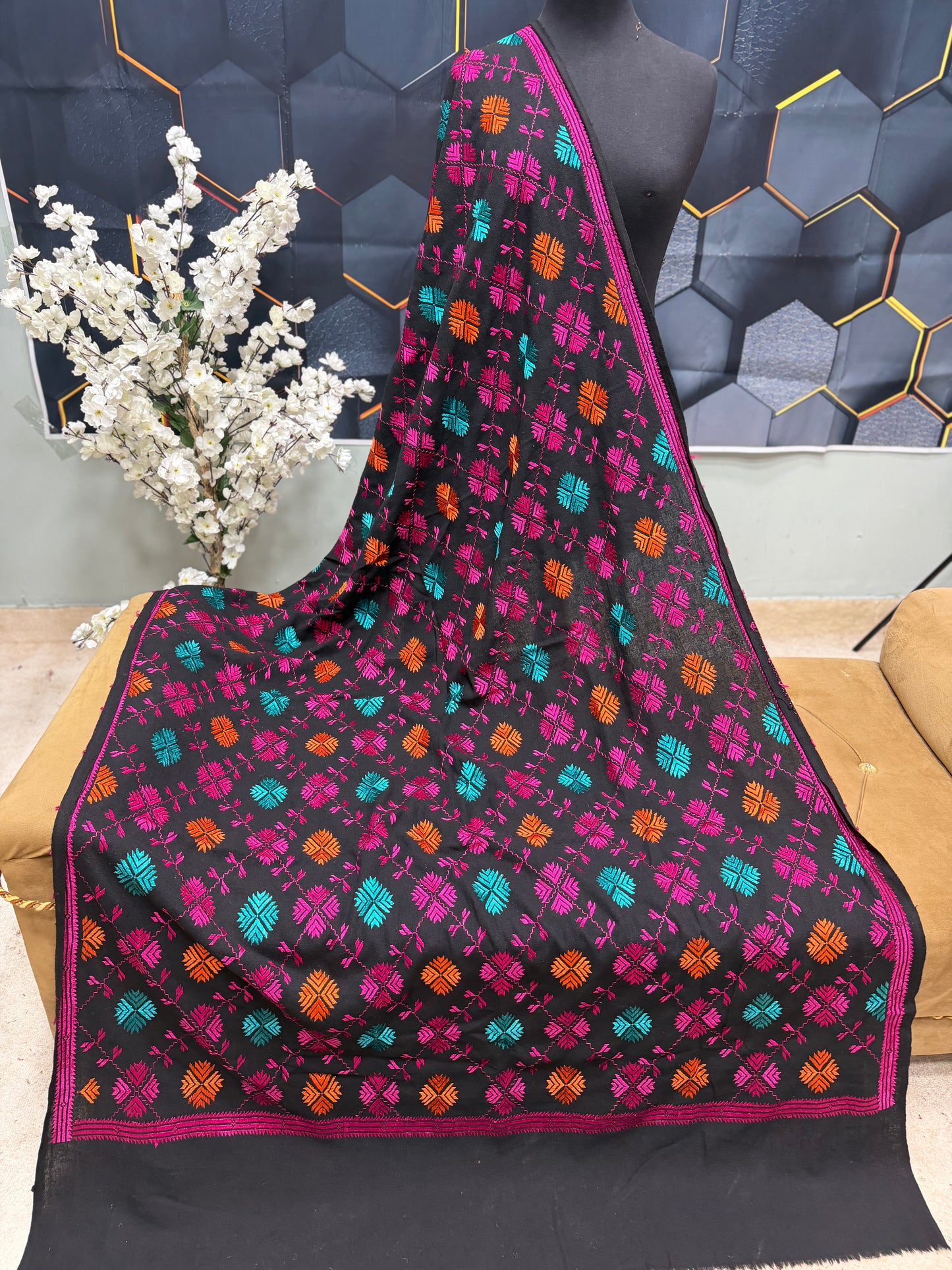 Phulkari Full Size Shawl | Handmade Khaddar Jaal Bagh Winter Shawl Perfect Gift