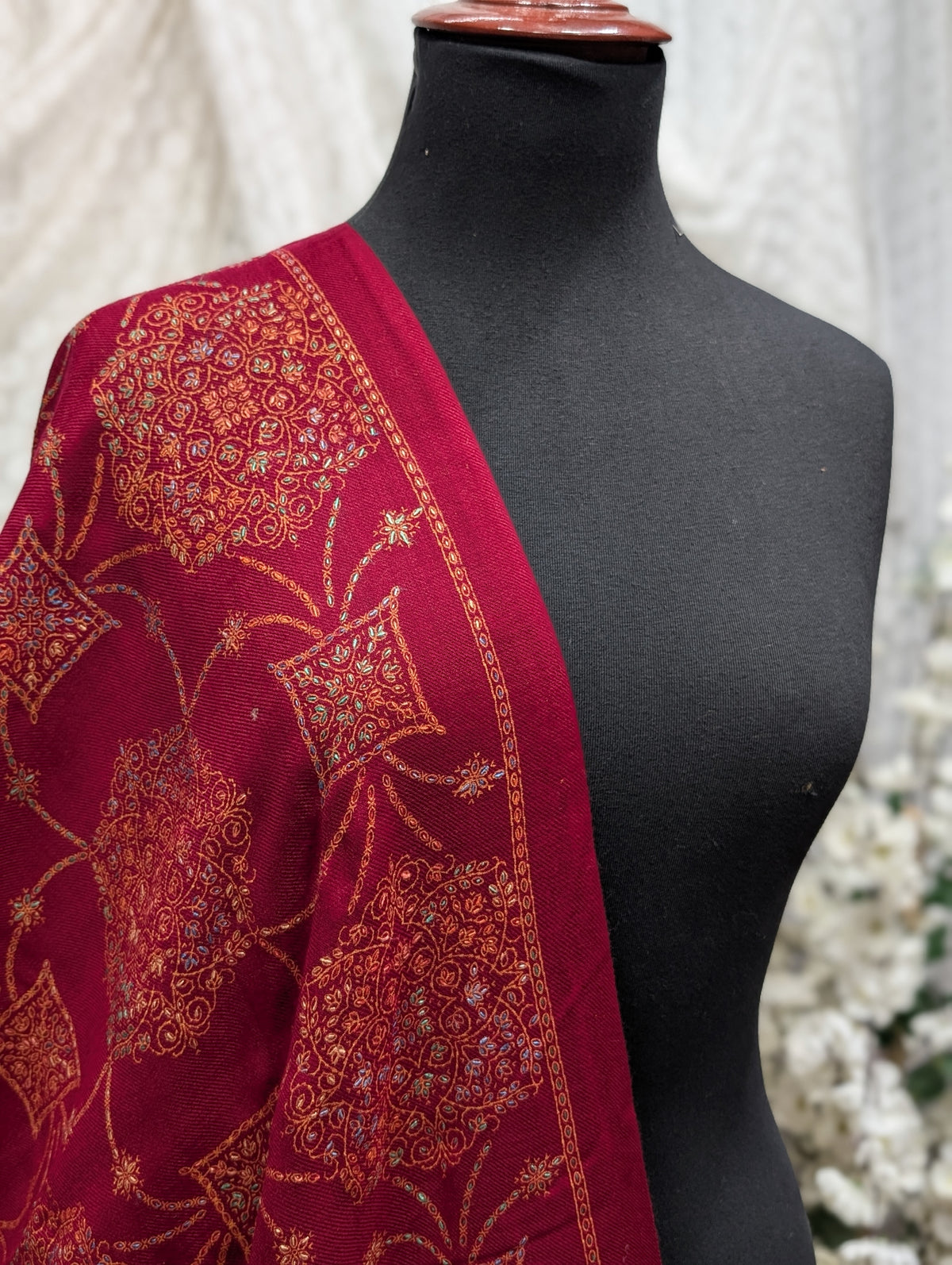 Pashmina Shawl | Hand Embroidery on Print Beautiful Shawl | Maroon