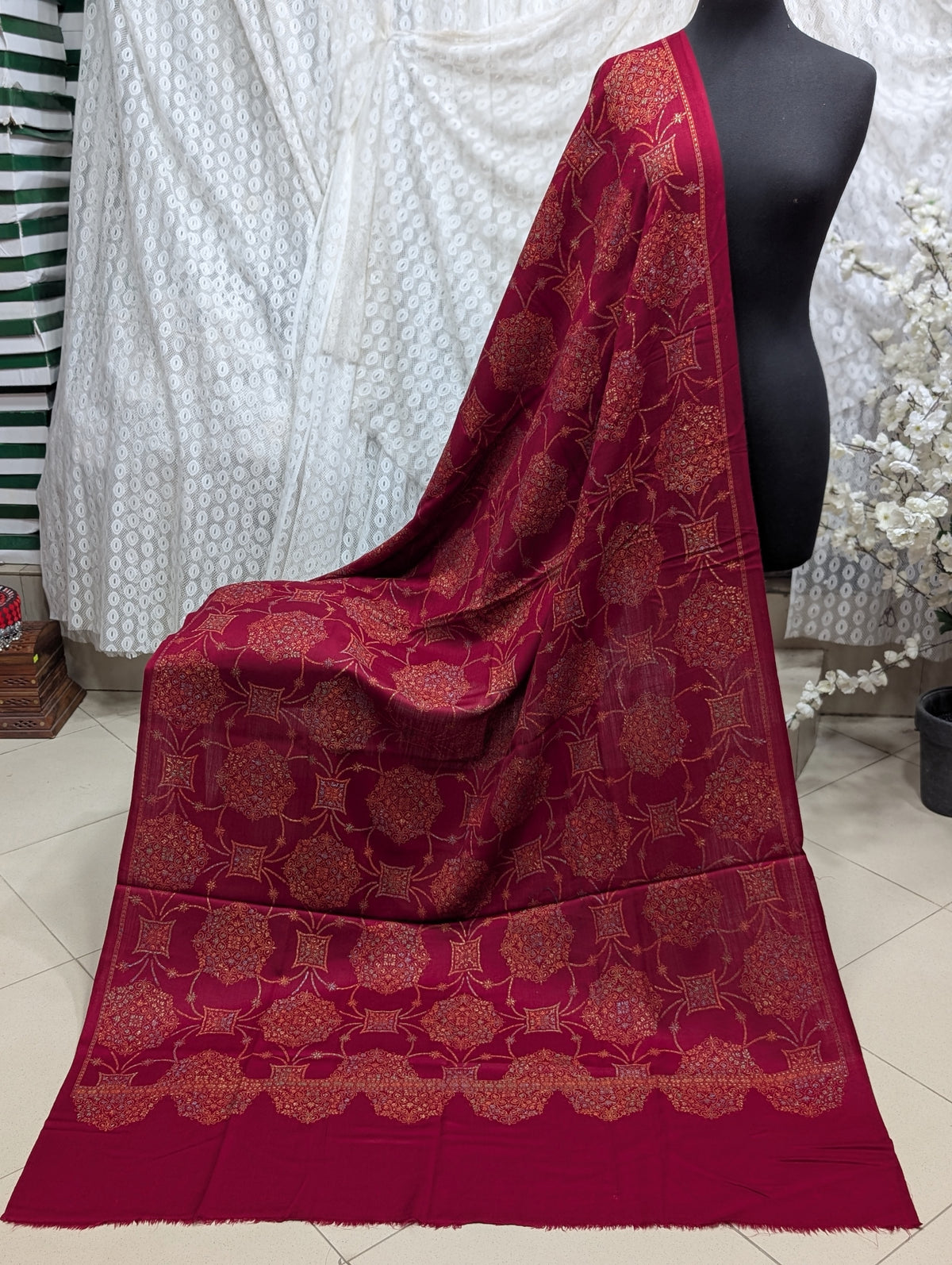 Pashmina Shawl | Hand Embroidery on Print Beautiful Shawl | Maroon