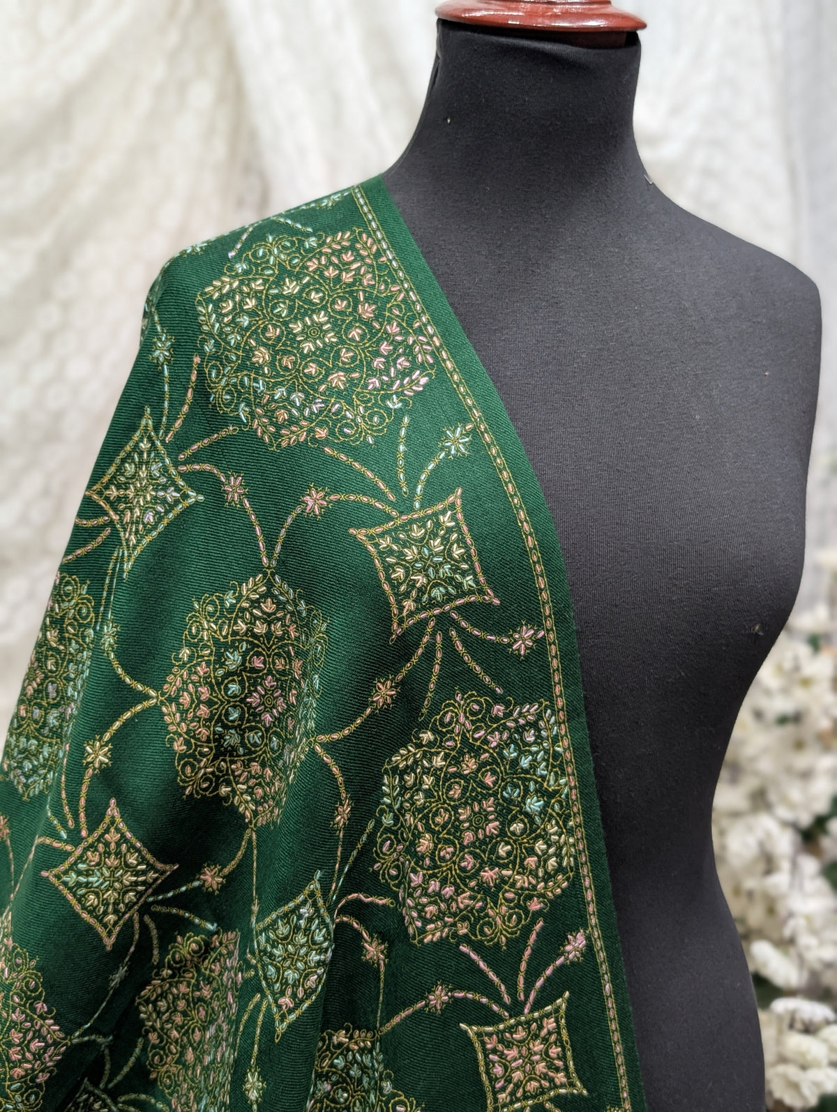 Pashmina Shawl | Hand Embroidery on Print Beautiful Shawl | Green