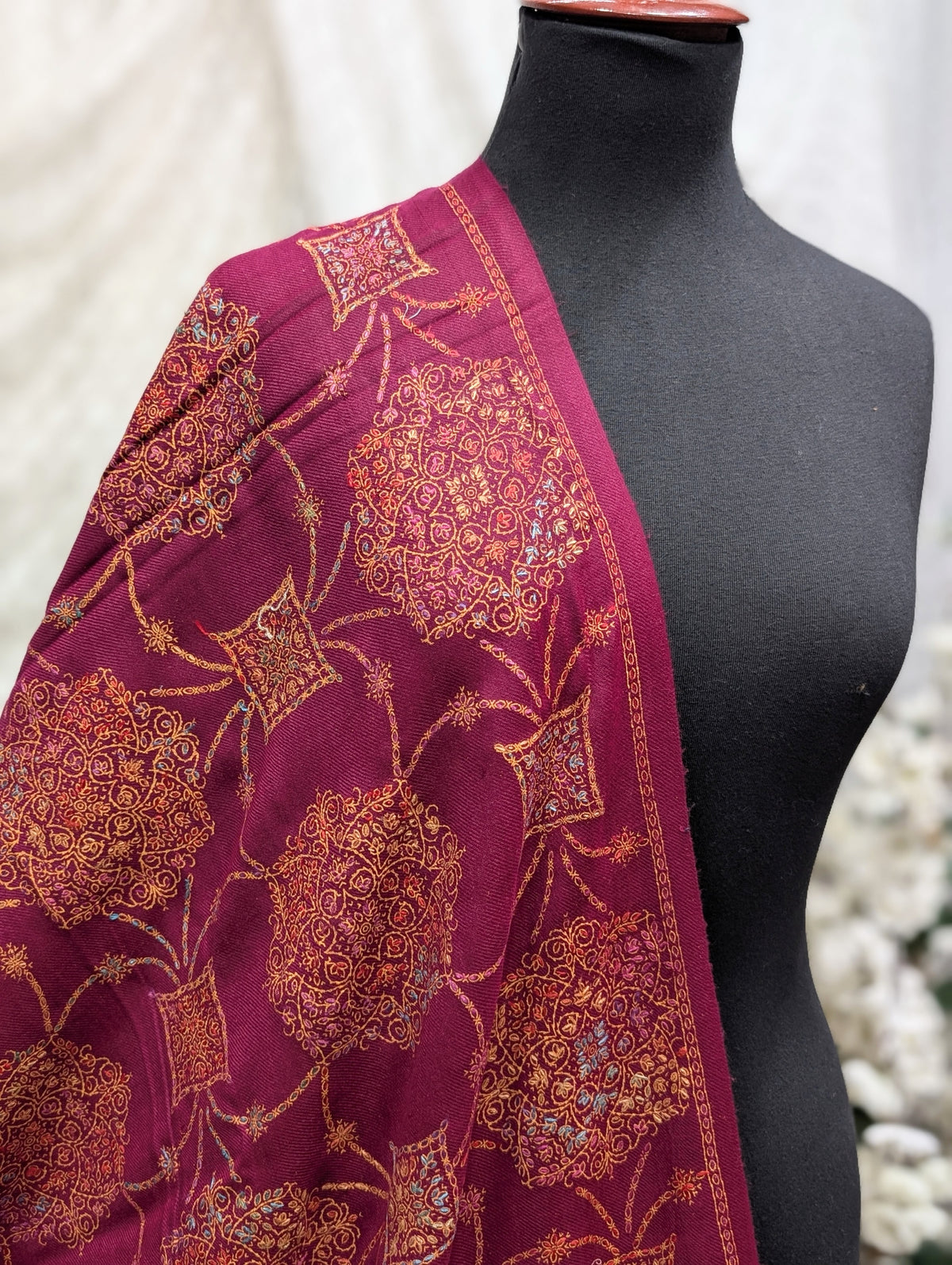 Pashmina Shawl | Hand Embroidery on Print Beautiful Shawl | Magenta