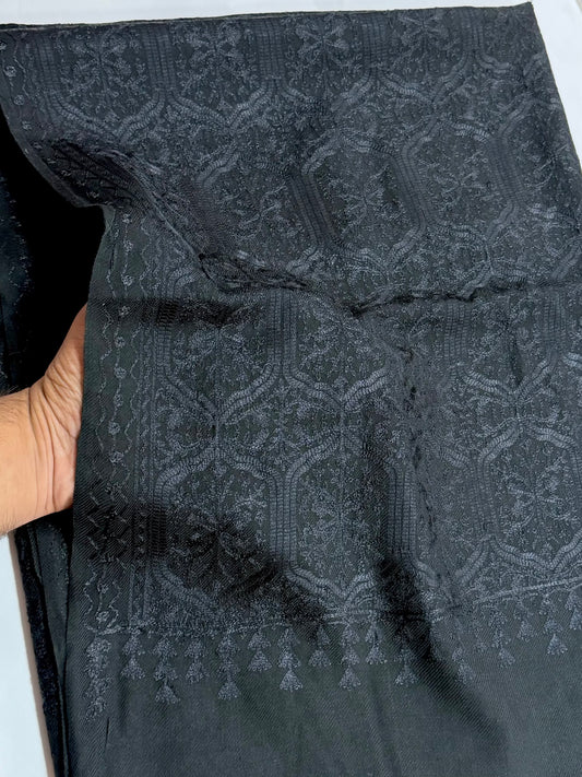 Pashmina Full Embroidered Shawl Nalki Jaal | Black On Black