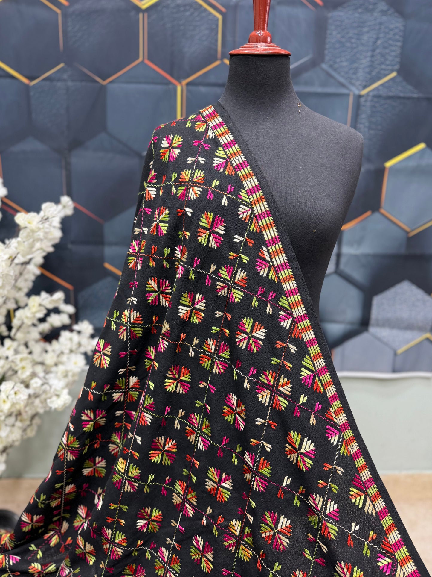 Phulkari Full Size Shawl | Handmade Khaddar Jaal Bagh Winter Shawl Perfect Gift